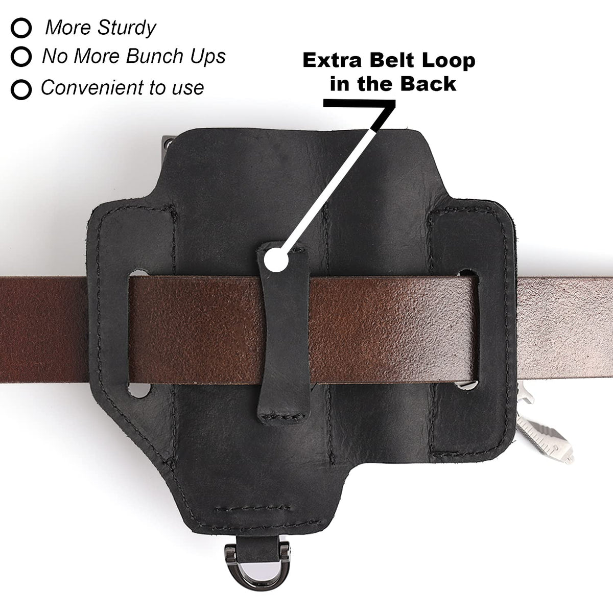 Topstache sheath back belt-loop view demonstrates comfortable wearing and stable positioning.
