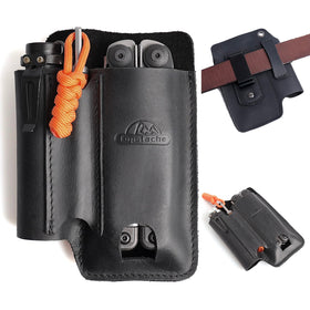 Topstache leather multitool sheath with belt-clip keeps tools secure and accessible.