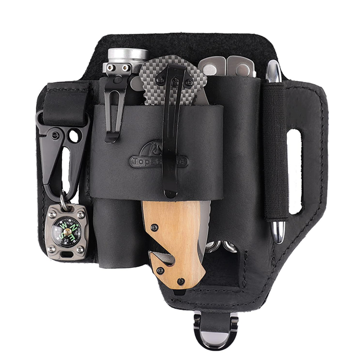 Topstache leather multitool sheath with belt-loop fit keeps tools secure on daily belt.
