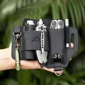 Topstache gift-ready leather sheath highlights thoughtful EDC organization.
