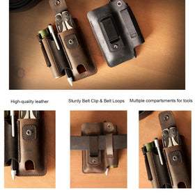 Main compartment with flap on Topstache sheath securely holds tools.