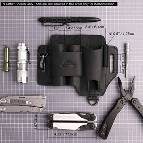 Topstache multitool sheath showing three pouches and elastic band for kits.
