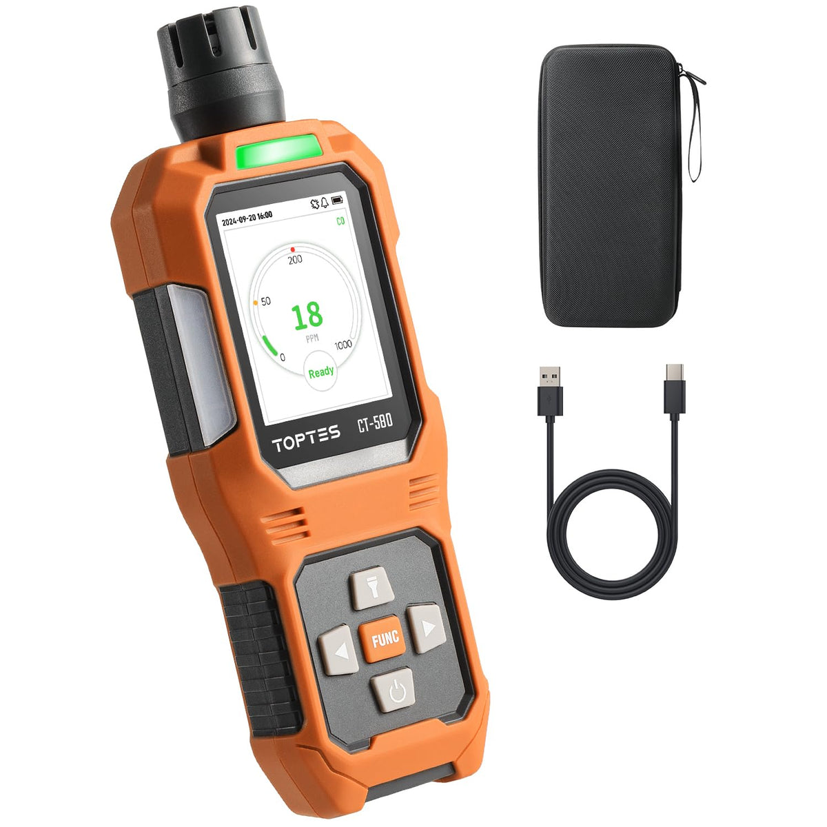 TOPTES CT-580 front view with TFT display for fast CO readings.