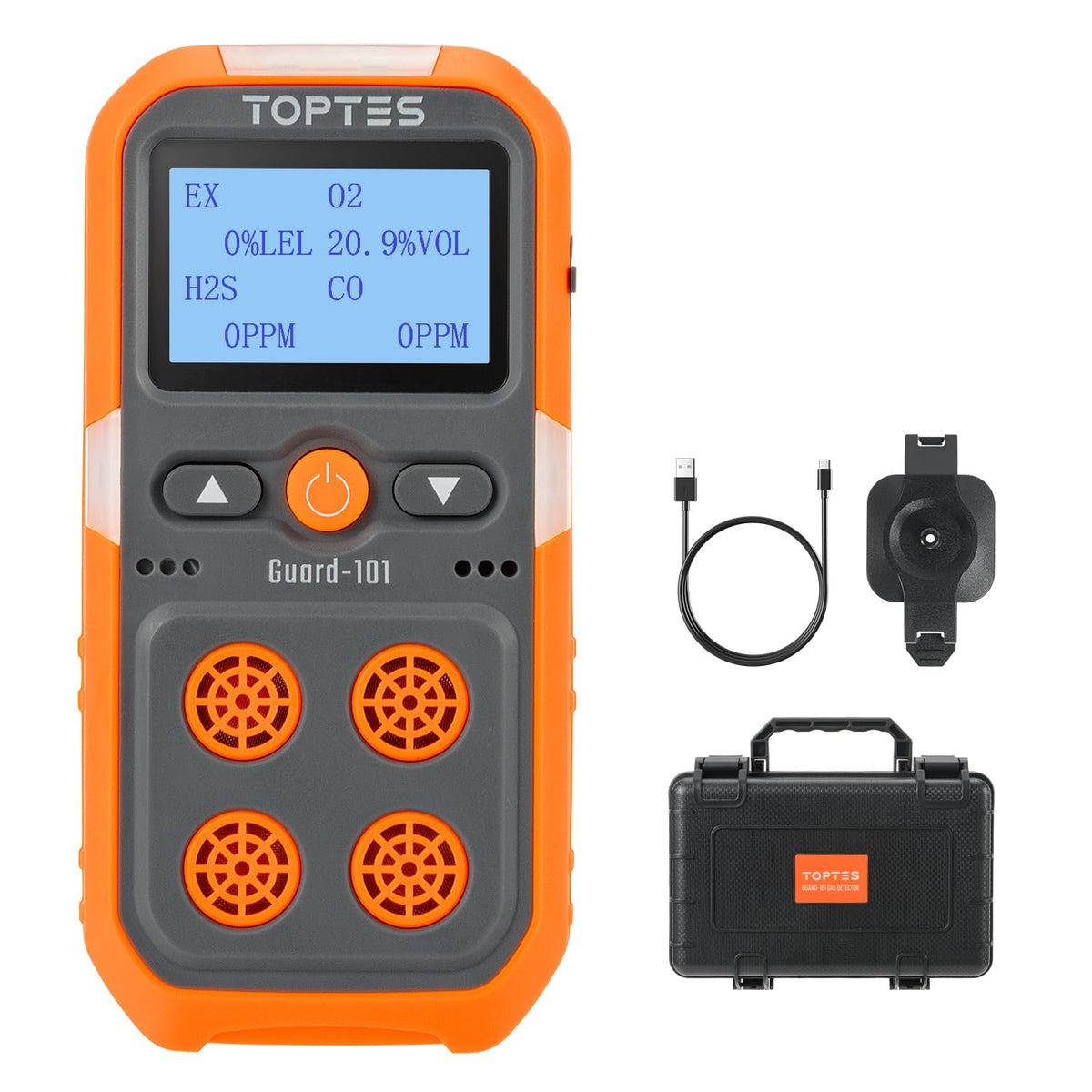 TopTes Guard-101 front view of a compact four-gas detector for field use