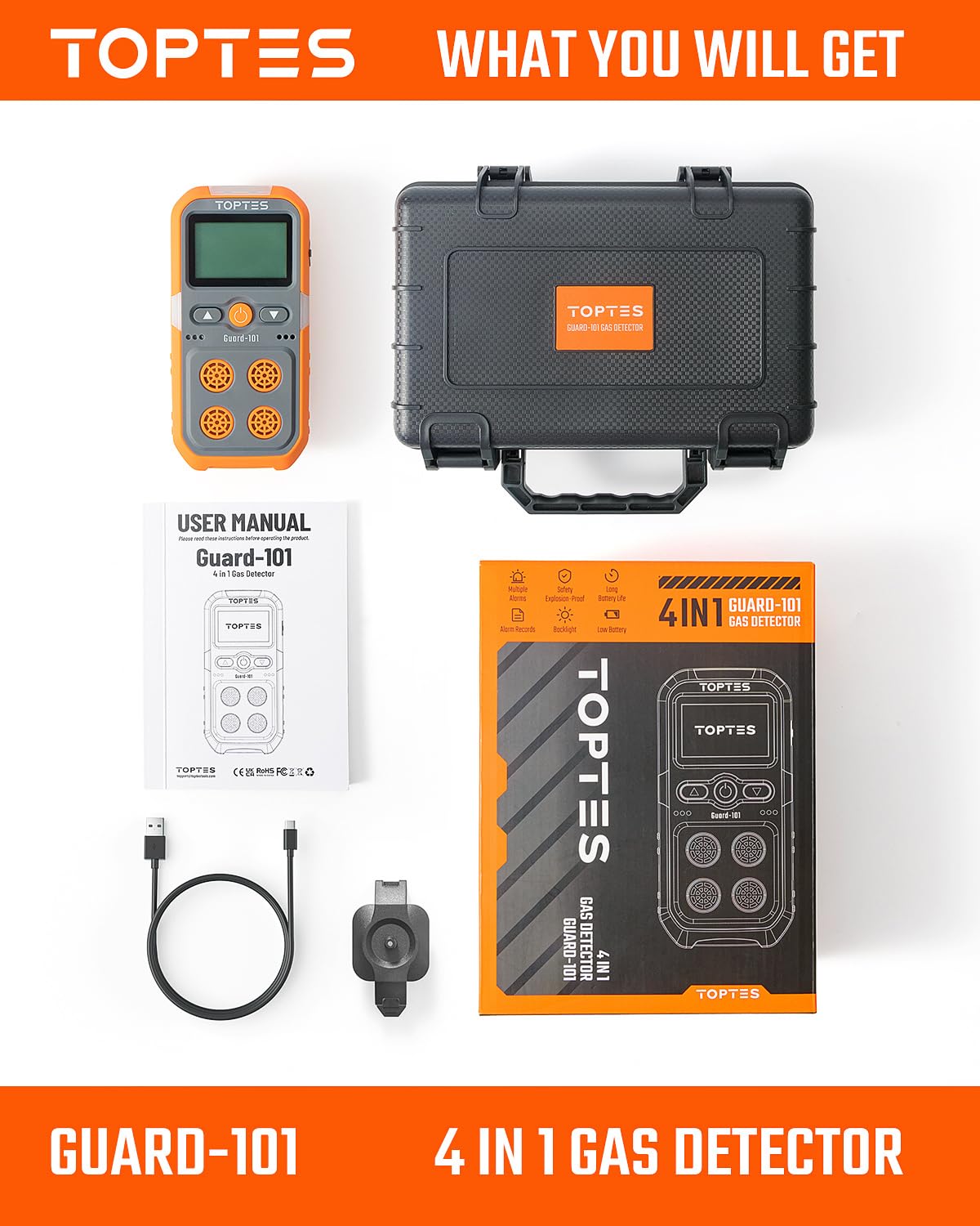 TopTes Guard-101 packaging box and accessories for quick setup
