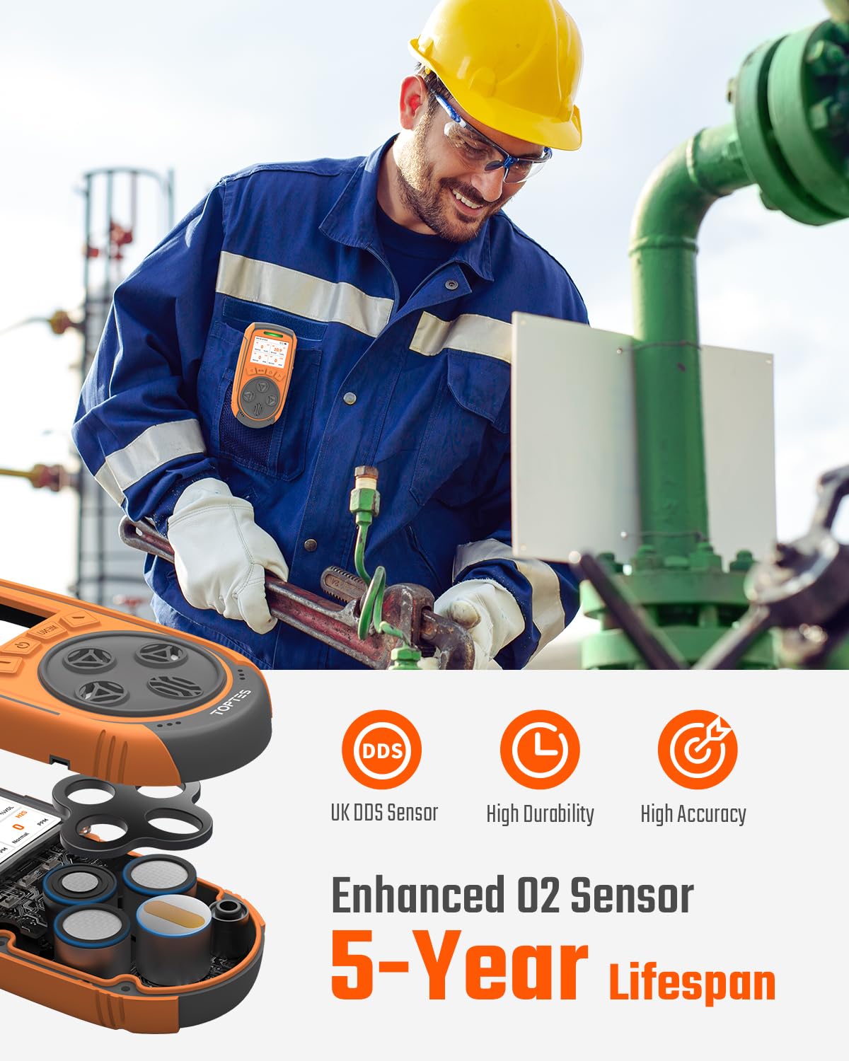 TopTes Guard-863Pro TFT color screen displays real-time gas levels clearly