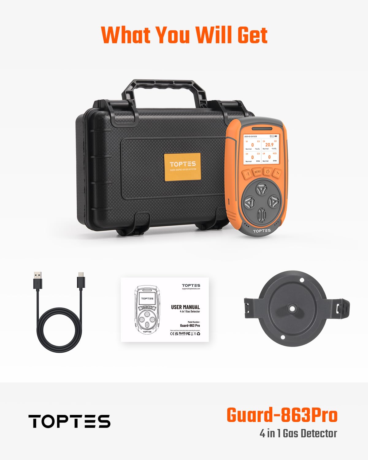 TopTes Guard-863Pro triple alarm system alerts with sound, light, and vibration