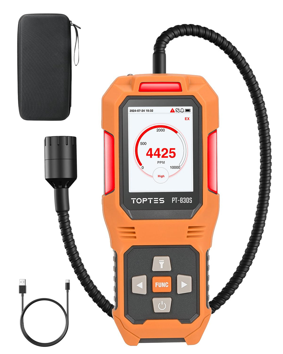 TopTes PT-830S rechargeable gas detector with probe for hard-to-reach leak checks