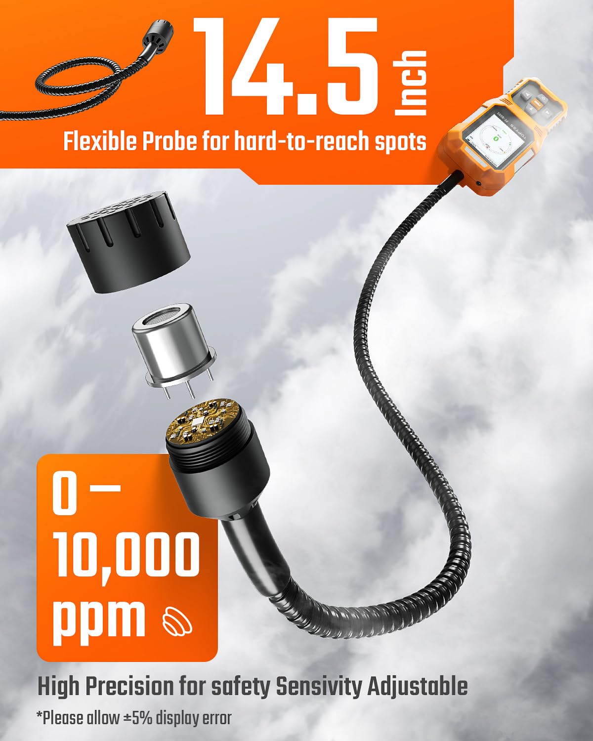 TopTes PT-830S TFT color display provides clear real-time gas readings
