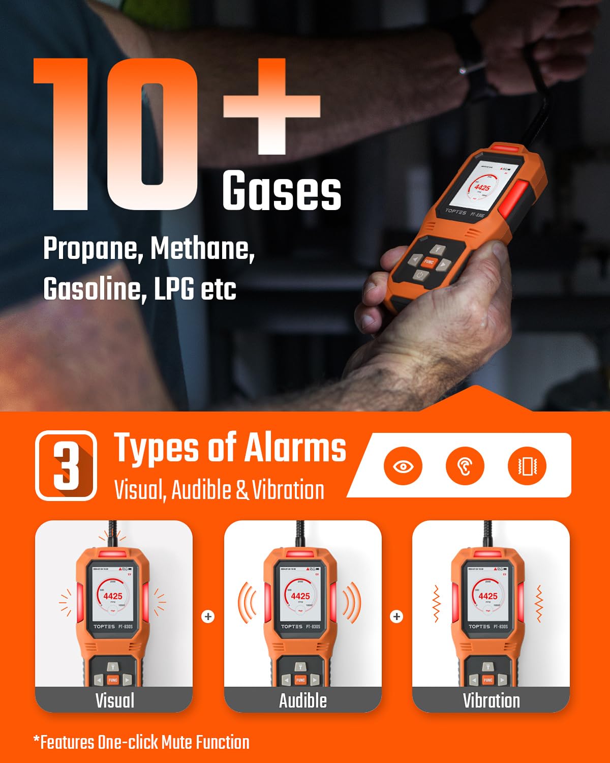 TopTes PT-830S three alarm modes enhance awareness with mute option