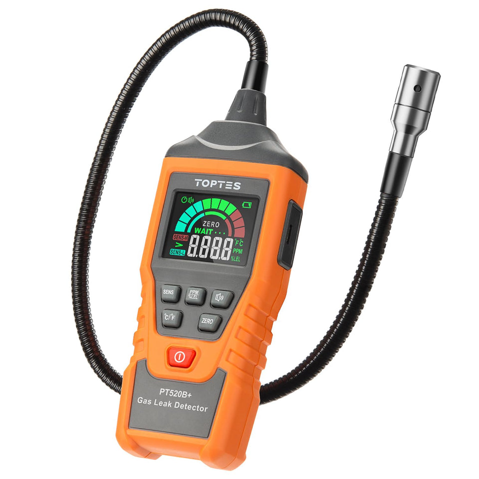TOPTES PT520B+ rechargeable gas leak detector ready for safe home inspections.