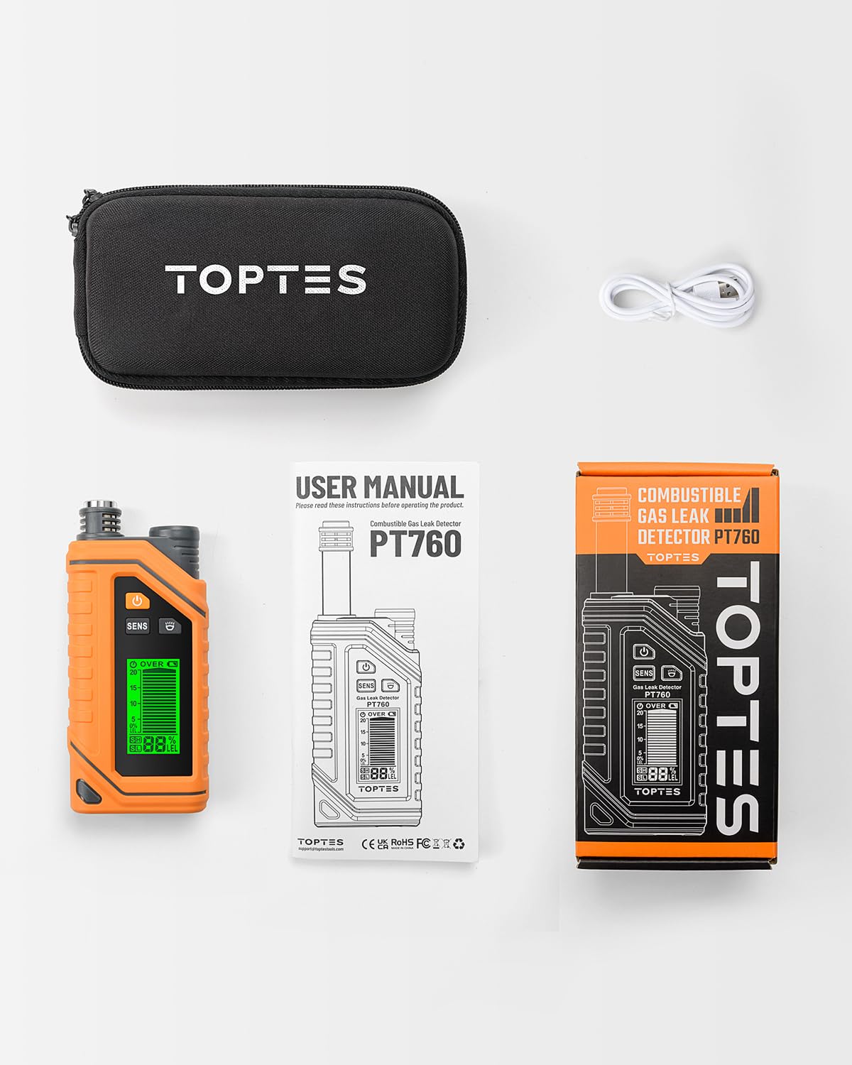 TopTes PT760 protective case keeps detector safe when stored.