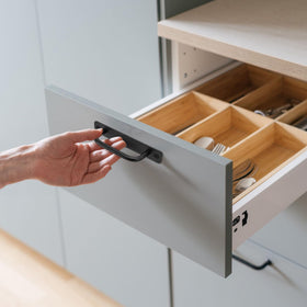 TOPZEA matte black cabinet pulls showcase a modern rustic look.
