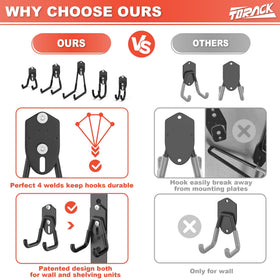 TORACK 15 PCS garage hooks with durable steel base for lasting use.