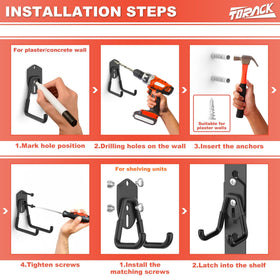 TORACK 15 PCS garage hooks install easily without special tools for quick organization.