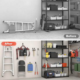 TORACK 15 PCS garage hooks organize cords and folding chairs efficiently.