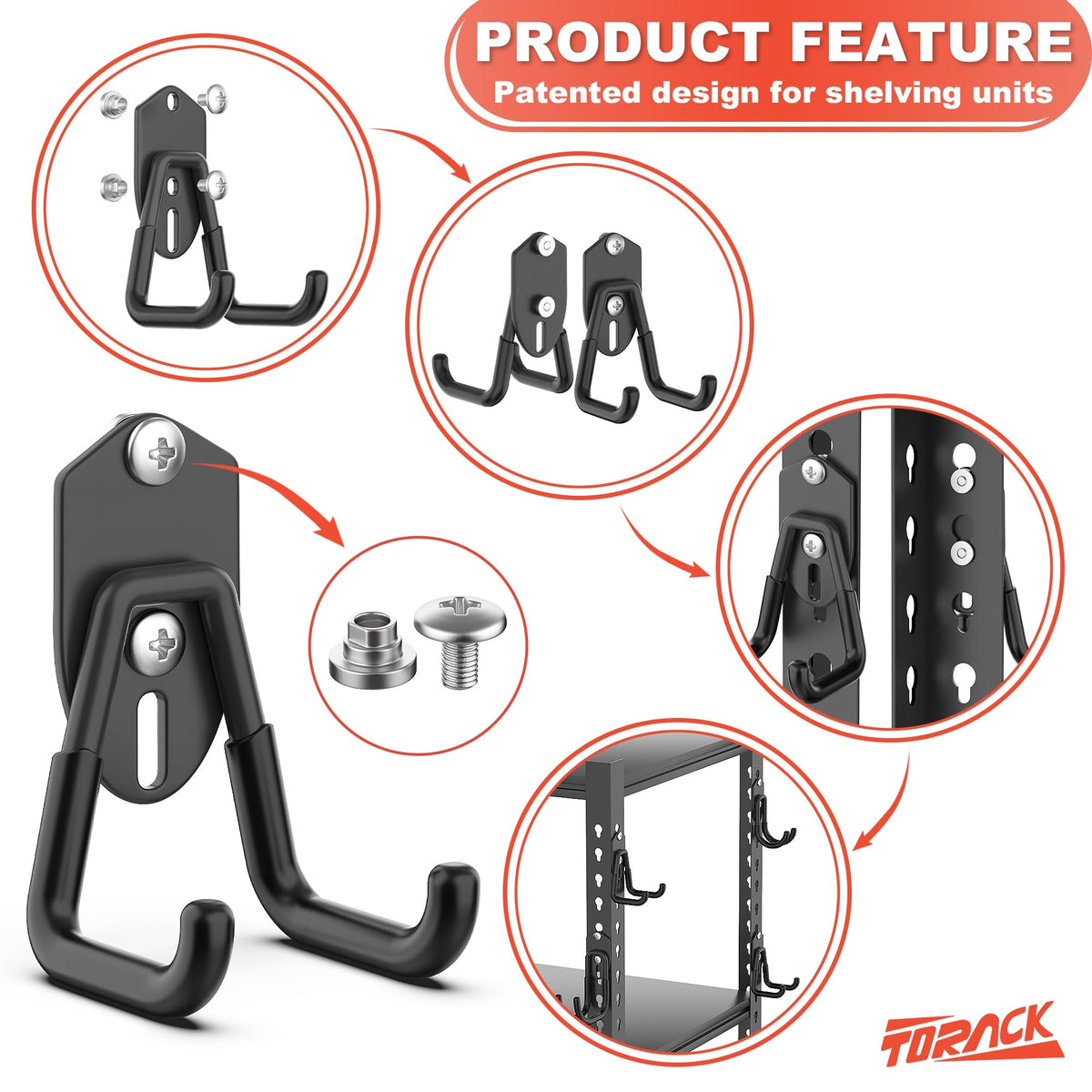 TORACK 15 PCS garage hooks with rubber-protected prongs protect gear from scratches.