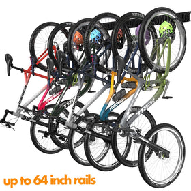 Close-up of 64-inch rails showing sturdy length for bikes.