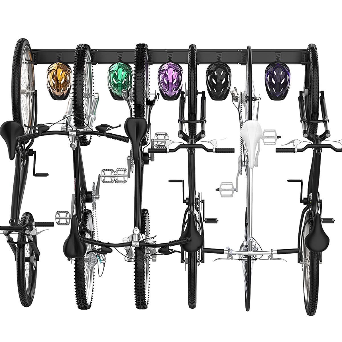 TORACK wall-mounted bicycle storage system stores six bikes securely.
