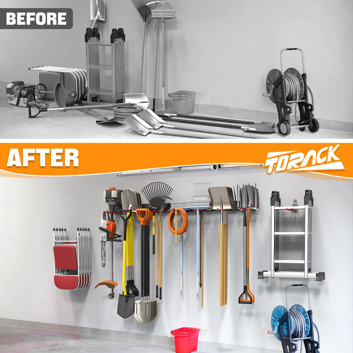 TORACK durable powder-coated metal construction ensures long-lasting garage organization