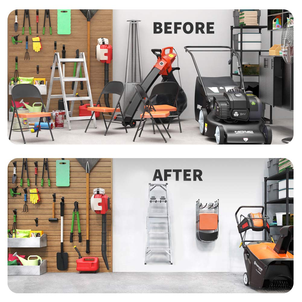 TORACK ladder and power tools storage hook for versatile garage organization.