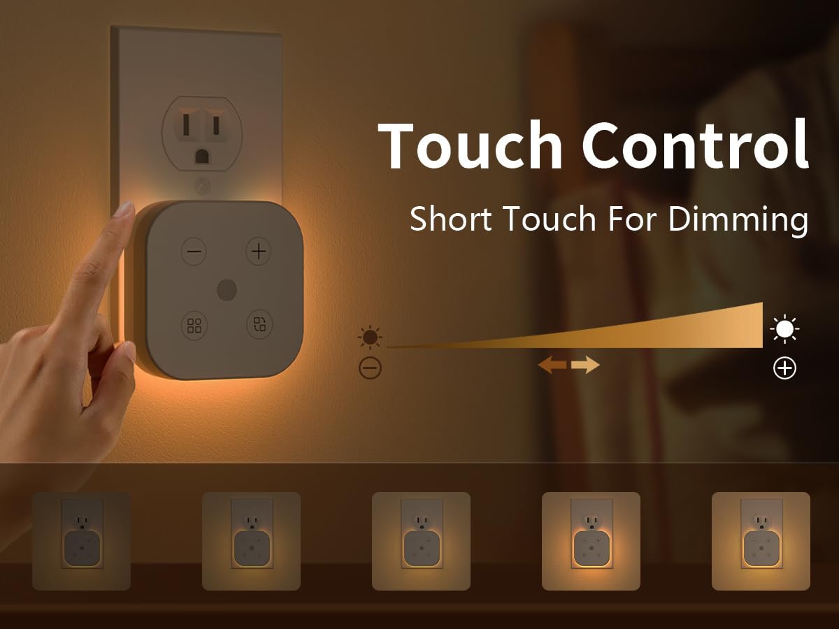TORANKOS wall-plug night light with dusk-to-dawn automatic operation for hands-free use.