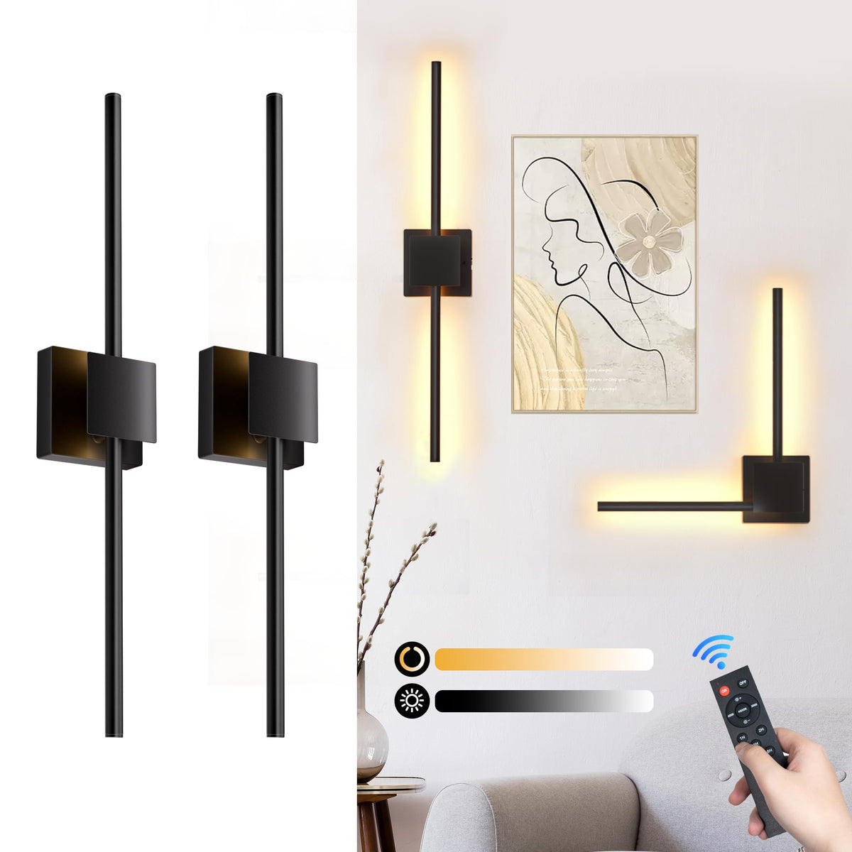 Torchlet battery wall sconce with rotating tubes for customizable lighting in any room.
