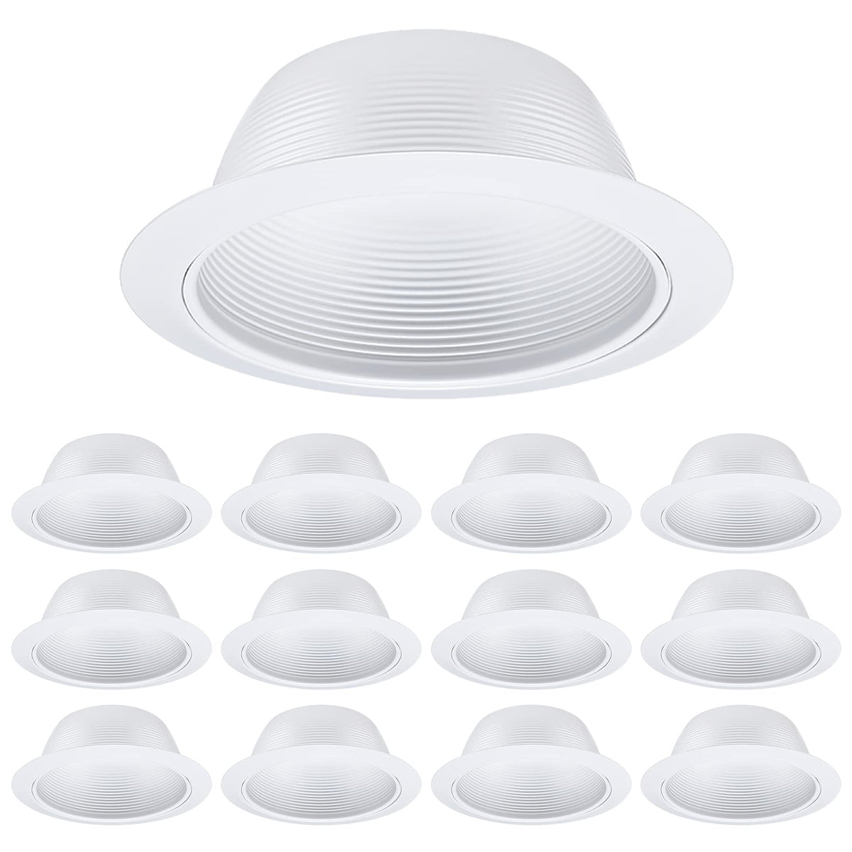 Torchstar 12-pack 6-inch white recessed trim with detachable ring for seamless ceiling install