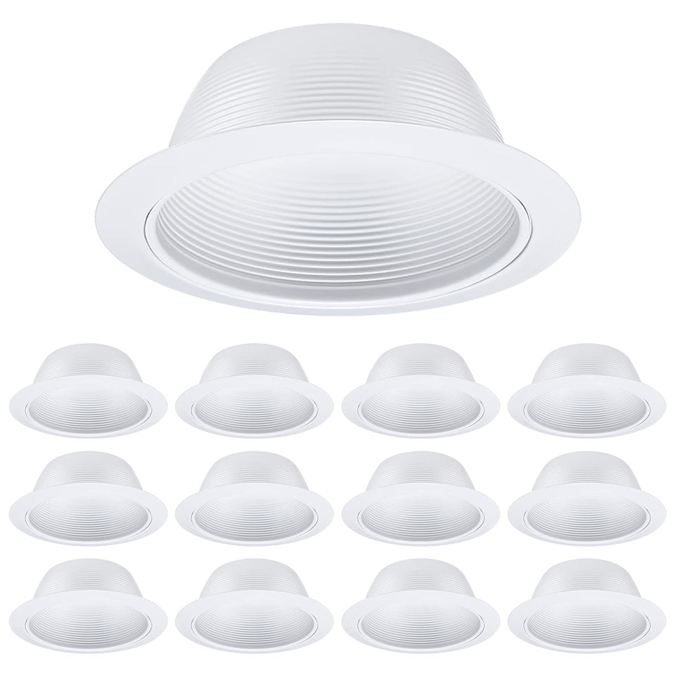 Torchstar 12-pack 6-inch white recessed trim with detachable ring for seamless ceiling install