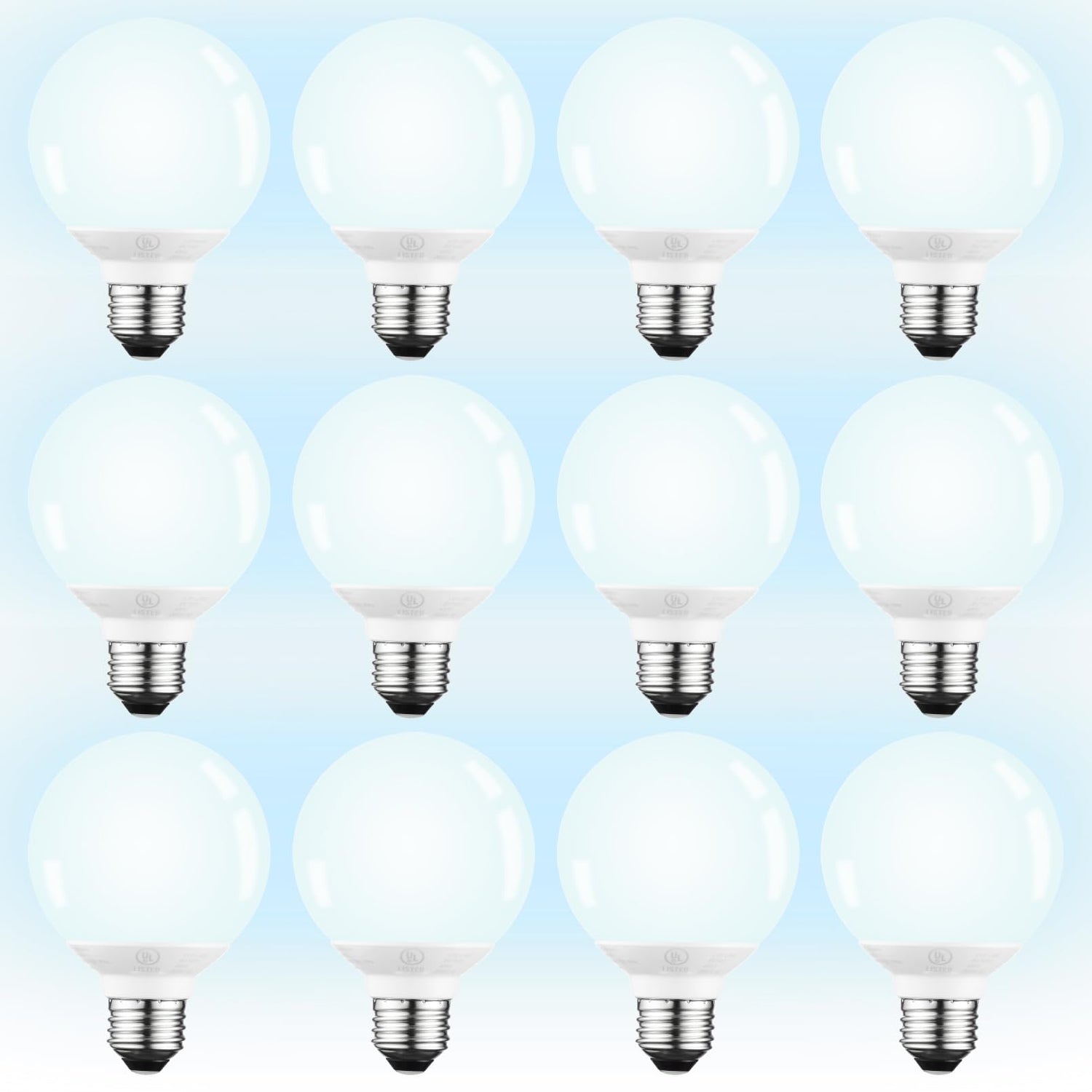 TORCHSTAR 12-pack G25 globe bulbs in daylight for vanity lighting and energy savings.