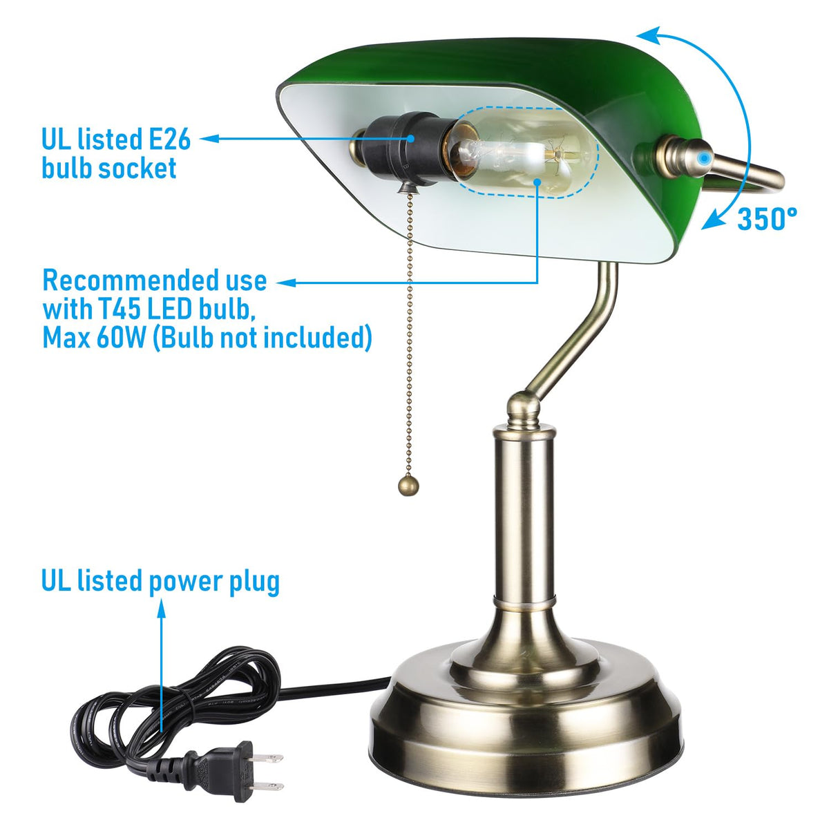 TORCHSTAR 6-3ft power cord desk lamp for easy plug-and-play setup