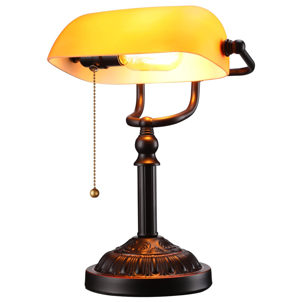 Torchstar bankers desk lamp with amber glass shade for warm study lighting