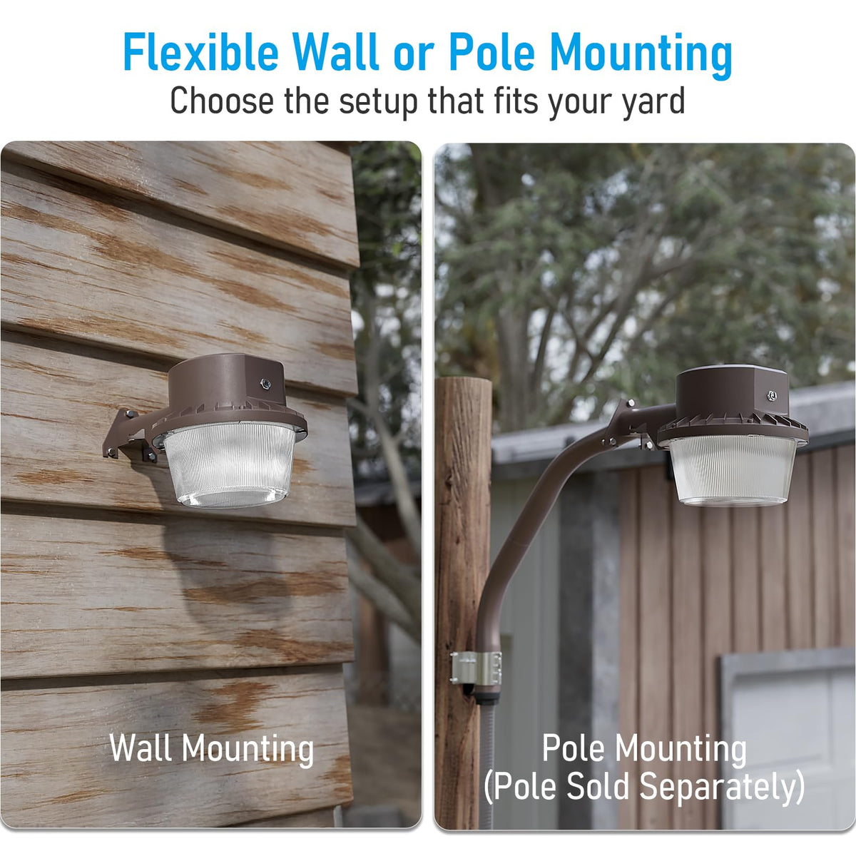 Torchstar barn light back housing detail emphasizes rust resistance and long lifespan.
