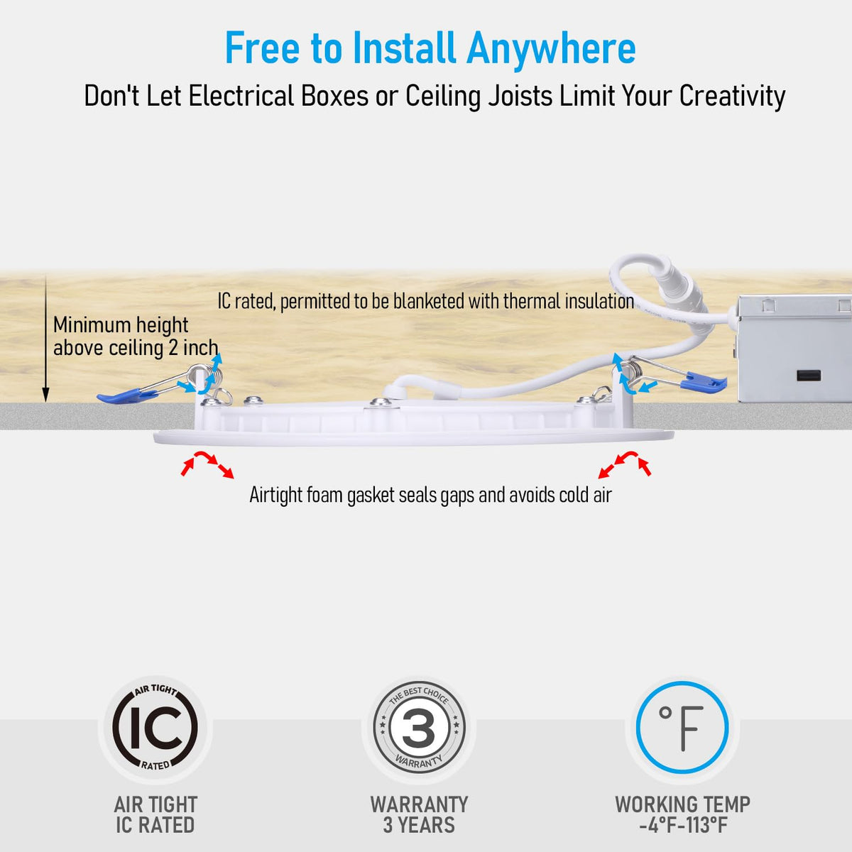 Torchstar Basic Series 6in LED recessed light provides 1100LM for broad room illumination.