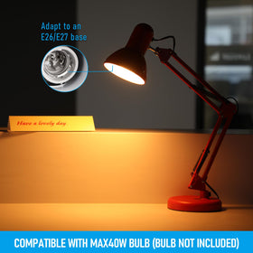 Torchstar E26/E27 compatible base desk lamp in red, easy bulb replacement.