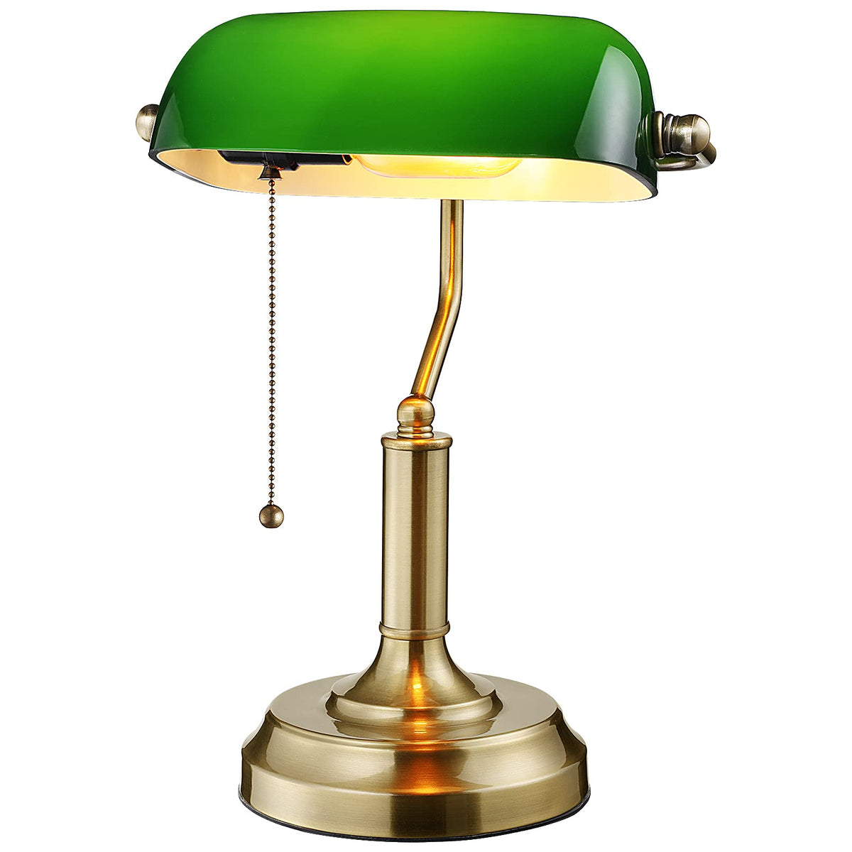 TORCHSTAR green glass bankers lamp with brass base adds vintage charm to any desk