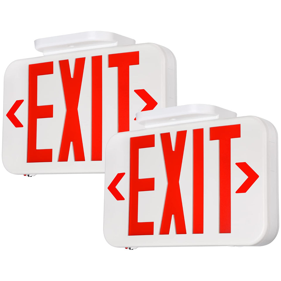 Torchstar LED exit sign with battery backup, front view, durable for consistent egress indication.