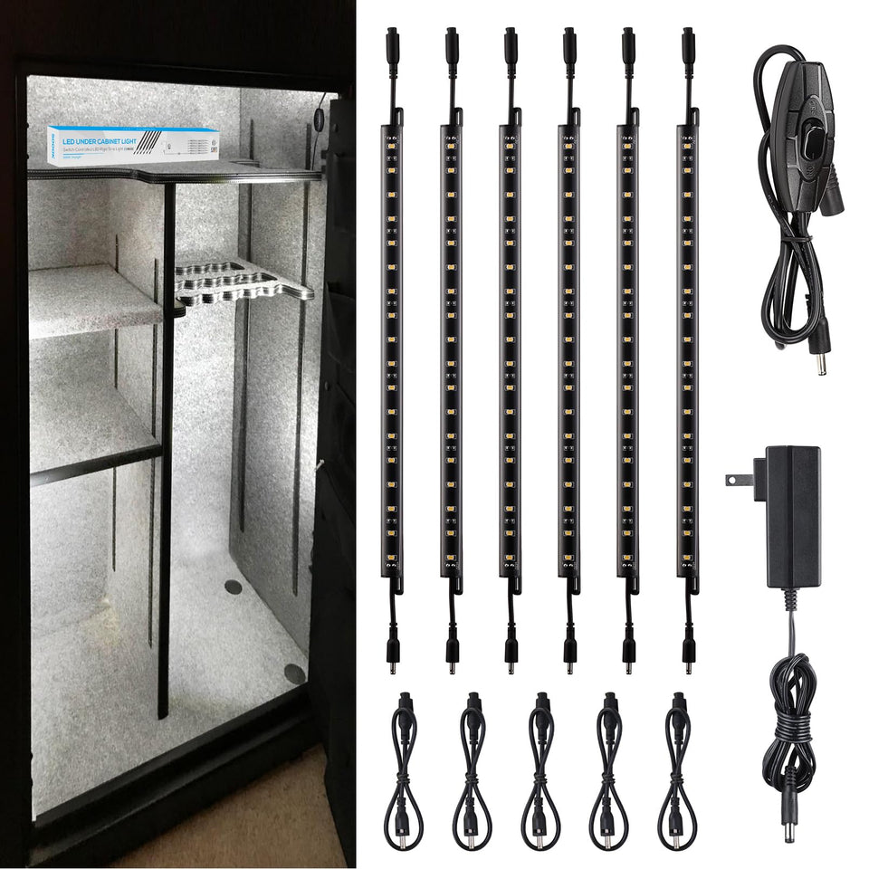 TORCHSTAR LED Safe Lighting Kit with six bars enhances cabinet visibility with bright 5000K daylight