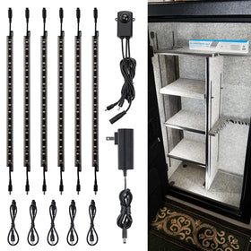 TORCHSTAR LED Safe Lighting Kit six-bar setup for even cabinet illumination.