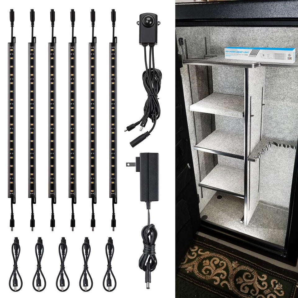 TORCHSTAR LED Safe Lighting Kit six-bar setup for even cabinet illumination.