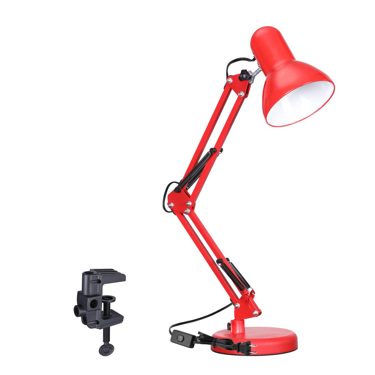 Torchstar metal desk lamp with clamp in red, versatile mounting for desks or edges.