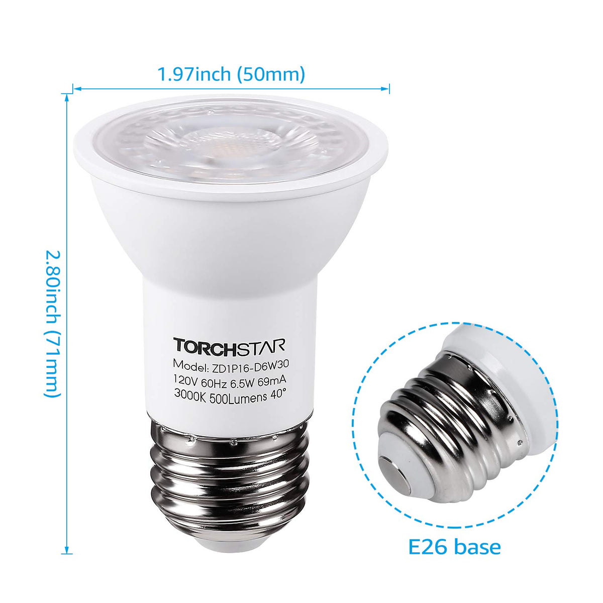 TORCHSTAR PAR16 LED bulb compatible with track lighting setups.