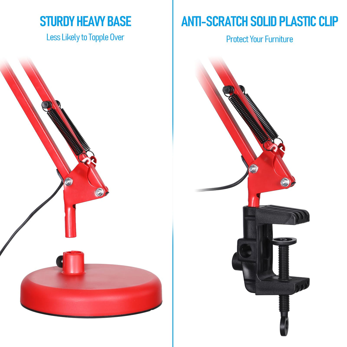 Torchstar desk lamp with swing arm in red, flexible reach for wide workspaces.