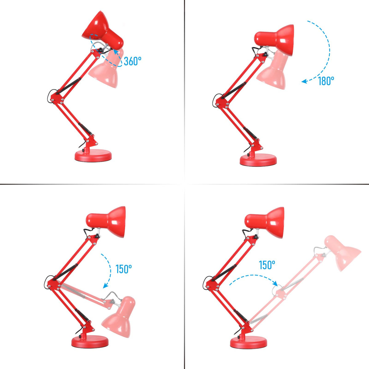Torchstar weighted-base desk lamp in red, stable and stylish for any surface.