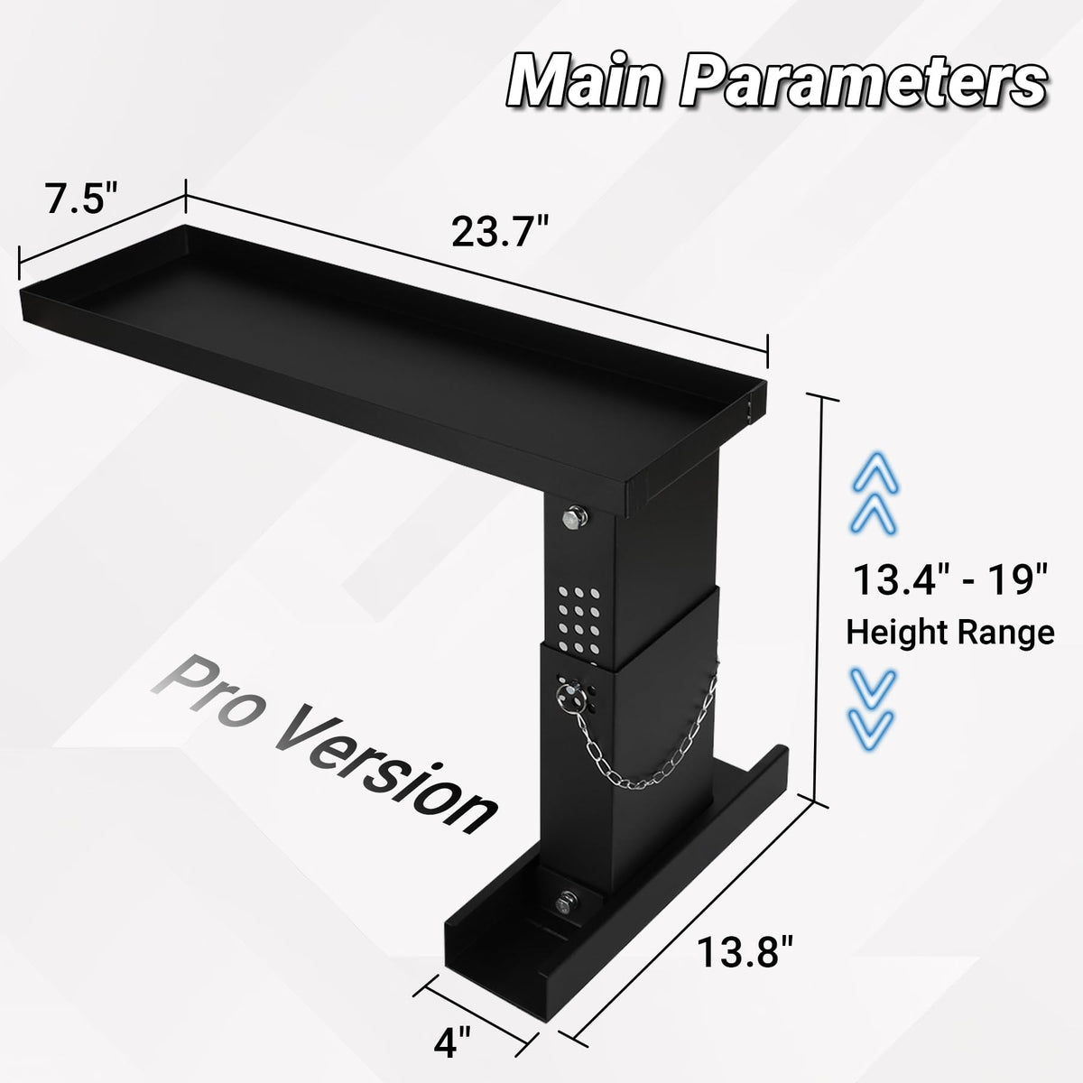 Close-up of adjustable height in 1/8 inch increments on the Toriexon extender