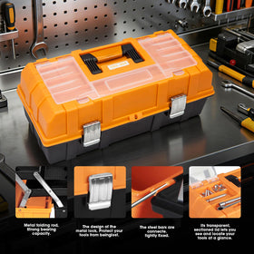 Torin 17-inch tool box metal latches close-up emphasizes durability and long life