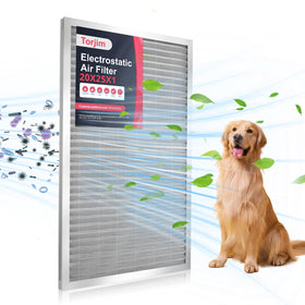 Torjim 20x25x1 aluminum frame close-up showing durable HVAC filter construction
