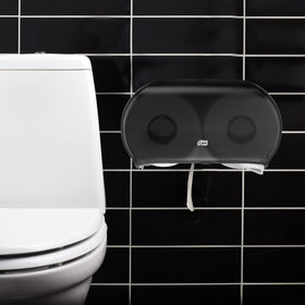 Tork Twin Jumbo Dispenser Smoke T22 dimensions for planning restrooms.