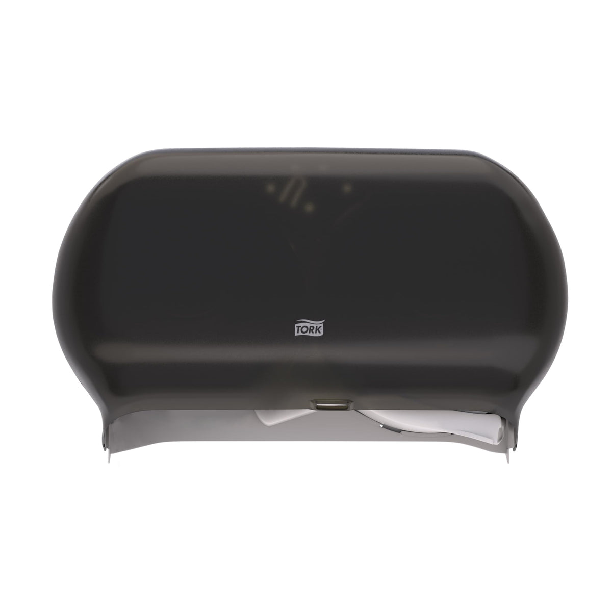 Tork Twin Jumbo Dispenser Smoke T22 front view shows a robust, high-capacity design.