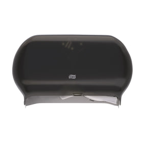Tork Twin Jumbo Dispenser Smoke T22 front view shows a robust, high-capacity design.
